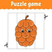 jeu de puzzle pour les enfants. pratique de coupe. feuille de travail de développement de l'éducation. thème de l'automne. page d'activité. personnage de dessin animé. illustration vectorielle.