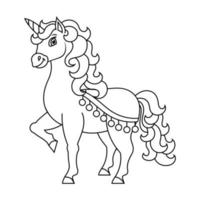 licorne mignonne. cheval de fée magique. page de livre de coloriage pour les enfants. thème de noël. style bande dessinée. illustration vectorielle isolée sur fond blanc. vecteur