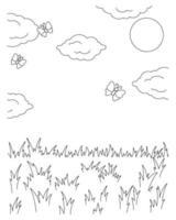 magnifique paysage naturel. page de livre de coloriage pour les enfants. style de bande dessinée. illustration vectorielle isolée sur fond blanc. vecteur