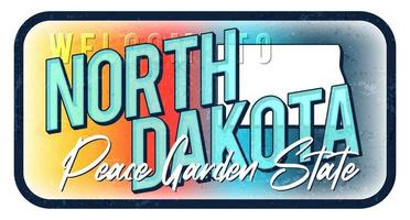 bienvenue dans le dakota du nord illustration vectorielle de signe de métal rouillé vintage. carte d'état de vecteur dans le style grunge avec typographie lettrage dessiné à la main.