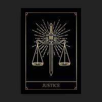 carte de tarot des arcanes majeurs de la justice magique dans un style doré dessiné à la main vecteur