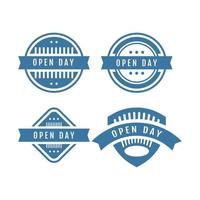 badges de journée portes ouvertes design plat vecteur