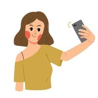 un portrait de femme selfie avec illustration de smartphone vecteur