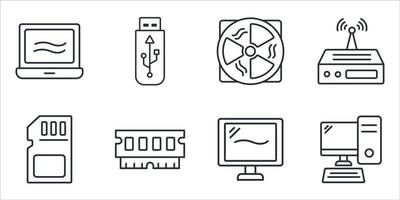 jeu d'icônes de composants informatiques. composants informatiques pack symbole éléments vectoriels pour le web infographique vecteur