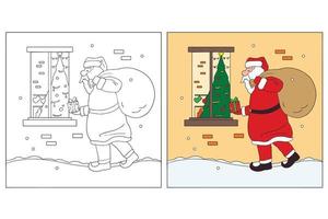 pages de coloriage de noël dessinées à la main pour les enfants 1 vecteur