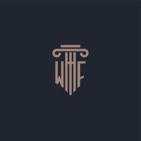 monogramme de logo initial wf avec un design de style pilier pour un cabinet d'avocats et une société de justice vecteur