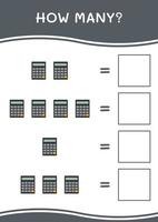 combien de calculatrice, jeu pour enfants. illustration vectorielle, feuille de calcul imprimable vecteur