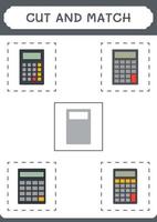 couper et assortir des parties de la calculatrice, jeu pour enfants. illustration vectorielle, feuille de calcul imprimable vecteur