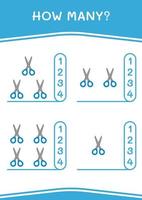combien de ciseaux, jeu pour enfants. illustration vectorielle, feuille de calcul imprimable vecteur