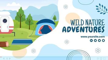 modèle de vignette vidéo de médias sociaux de camping d'été illustration vectorielle de dessin animé plat fond vecteur