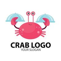 création de logo de mascotte de serveur de restaurant de crabe rouge, logo de fruits de mer vecteur