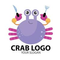 logo de crabe avec une cuillère et un couteau. illustration de conception d'icône de vecteur de logo