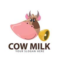 illustration du lait de vache naturel. tête de vache à cornes avec des cloches. emblème, création de logo vecteur