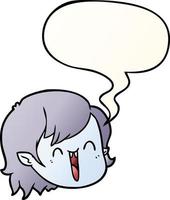 visage de fille vampire dessin animé et bulle de dialogue dans un style de dégradé lisse vecteur