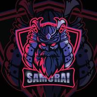 création de logo de mascotte tête de samouraï barbu pour esport vecteur