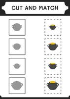 couper et assortir des parties de chaudron, jeu pour enfants. illustration vectorielle, feuille de calcul imprimable vecteur