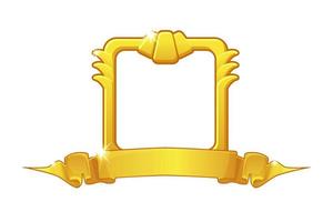 cadre doré avec ruban de récompense, modèle carré pour le jeu ui. gagnant du cadre photo doré rétro illustration vectorielle pour la conception graphique. vecteur