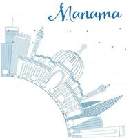 décrivez l'horizon de manama avec des bâtiments bleus et copiez l'espace. vecteur