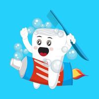 mignon dent mascotte équitation dentifrice adapté au produit pour enfants vecteur