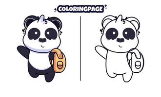 panda mignon d'école avec des pages à colorier adaptées aux enfants vecteur