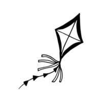 cerf-volant doodle dessiné à la main. vecteur, minimalisme, scandinave, monochrome, nordique. icône d'autocollant de queue de ruban volant de vent de jouet vecteur