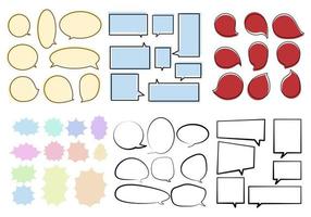 définir des bulles sur fond blanc. boîte de discussion et message de doodle ou nuage d'icônes de communication parlant pour les bandes dessinées et la boîte de dialogue de message minimal vecteur