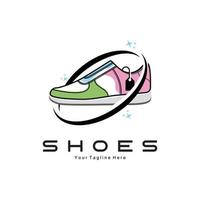 conception de logo de chaussure de baskets, illustration vectorielle de chaussures tendance pour les jeunes, concept funky simple vecteur