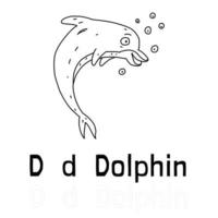 lettre de l'alphabet d pour la page de coloriage des dauphins illustration animale à colorier vecteur