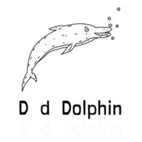 lettre de l'alphabet d pour la page de coloriage des dauphins illustration animale à colorier vecteur