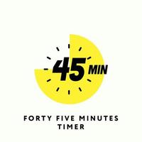 Icône de minuterie de 45 minutes, design plat moderne. horloge, chronomètre, chronomètre indiquant l'étiquette de quarante-cinq minutes. temps de cuisson, indication du compte à rebours. eps vectoriel isolé.