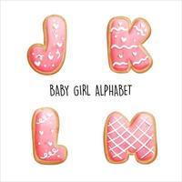 alphabet bébé fille, alphabet biscuits roses. illustration vectorielle vecteur