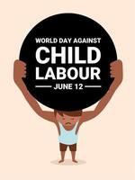 illustration vectorielle, d'un enfant avec un poids sur la tête comme bannière ou affiche, journée mondiale contre le travail des enfants. vecteur
