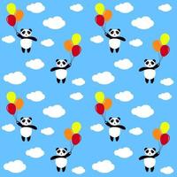 arrière-plan harmonieux de panda, joyeux panda mignon vole avec des ballons dans le ciel entre les nuages. illustration vectorielle pour les enfants vecteur