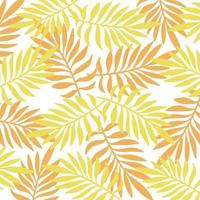 fond de feuilles tropicales simples. toile de fond abstraite avec des feuilles de palmier superposées de couleur jaune et orange. vecteur de fond d'écran d'été.