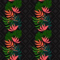 impression de plantes de jungle exotiques d'été feuilles de palmiers tropicaux. motif, vecteur floral sans soudure sur fond géométrique noir. fond d'écran nature