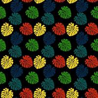 motif tropical harmonieux de feuilles de palmier monstère sur fond noir. design moderne pour tissu, papier d'emballage, vêtements, textile, cartes postales, toile de fond. illustration vectorielle vecteur