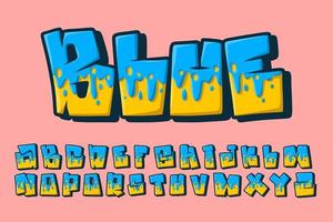 alphabet fondre graffiti bleu jaune dessin animé vecteur