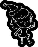 icône de dessin animé d'une fille elfe portant un bonnet de noel vecteur
