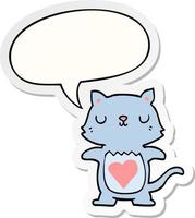 chat de dessin animé mignon et autocollant de bulle de dialogue