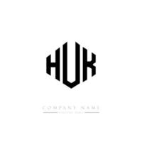création de logo de lettre huk avec forme de polygone. création de logo en forme de polygone et de cube huk. modèle de logo vectoriel huk hexagone couleurs blanches et noires. monogramme huk, logo d'entreprise et immobilier.