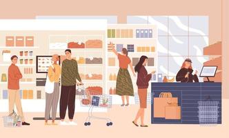 les gens dans le supermarché achètent des produits d'épicerie illustration vecteur