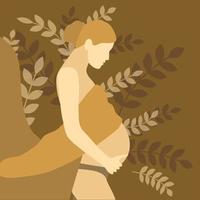 silhouette d'une femme enceinte qui tient amoureusement son ventre sur un fond floral. notion de maternité vecteur