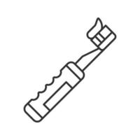 brosse à dents électrique avec icône linéaire de dentifrice. illustration de la ligne mince. brossage de dents. symbole de contour. dessin isolé de vecteur