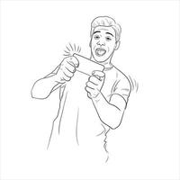 excité heureux jeune homme jouant au jeu avec smartphone dessin au trait illustration vectorielle. joueur à succès. vecteur