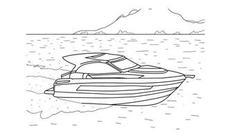 illustration d'art de ligne de croquis de bateau de vitesse vecteur