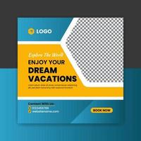 vacances de rêve voyage modèle de publication et de bannière sur les médias sociaux pour les vacances de vacances vecteur