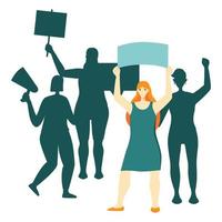 les femmes protestent avec des bannières vector illustration plate