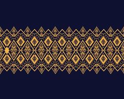 motif de broderie de texture ethnique géométrique avec motif de fond bleu foncé, jupe, papier peint, vêtements, emballage, tissu, feuille, vecteur de formes de triangle jaune, motif d'illustration