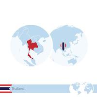 thaïlande sur le globe terrestre avec drapeau et carte régionale de la thaïlande. vecteur