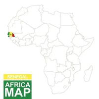 carte profilée de l'afrique avec le sénégal en surbrillance. vecteur